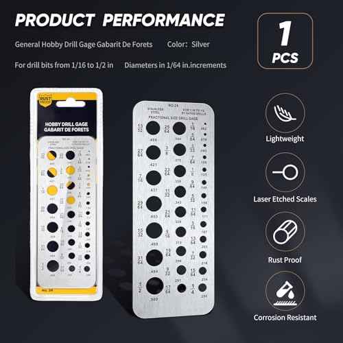 Weewooday Stainless Steel Drill Gauges for 1/16 Inch to 1/2 Inch Size Bits, 17/64-1/2 0.062-0.250 Bolt and Wire Diameter Index Gauge, 29-Hole Use for Accurate Measurement Equivalents(Silver)