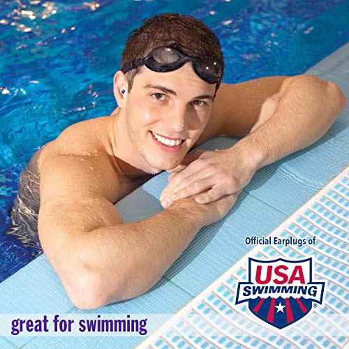 Mack's AquaBlock Swimming Earplugs, 2 Pair - Comfortable, Waterproof, Reusable Silicone Ear Plugs for Swimming, Snorkeling, Showering, Surfing and Bathing (Purple)