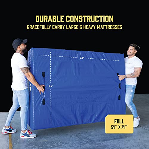 Mattress Bags for Moving with 8 Handles - Extra-Thick Mattress Bag for Moving - Reusable Mattress Storage Bag - Mattress Cover for Moving with Zipper (Blue, Full)