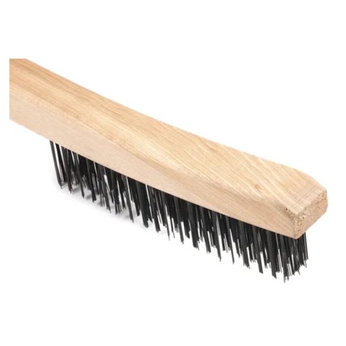 Forney 70504 Wire Scratch Brush, Carbon Steel with Curved Wood Handle, 13-3/4-Inch-by-.014-Inch