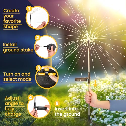 GIGALUMI 2 Pack Solar Firework String Lights Outdoor Garden Decor Warm White