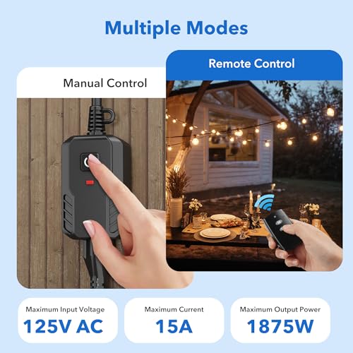 BN-LINK Wireless Outdoor Indoor Remote Control Outlet Switch 1 Pack