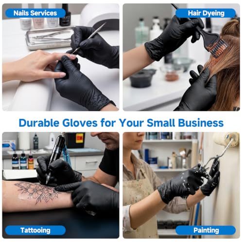 ONLYSTAR Food Grade Black Nitrile Disposable Gloves Large, 100 Pcs - 5 Mil Thick, Textured Grip, Touchscreen Compatible