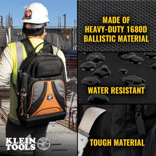 Klein Tools Low Profile Tool Backpack with 39 Pockets - Black/Orange/Gray
