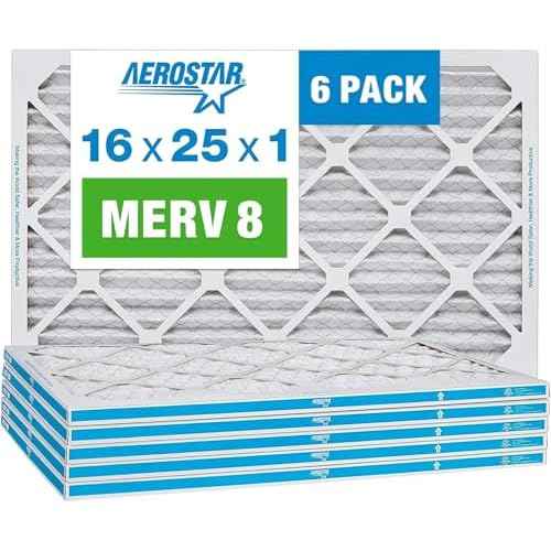 Aerostar 16x25x1 MERV 8 - 6 Count - High Efficiency Pleated HVAC, Furnace & Air Conditioner Filters - Removes Dust, Lint, Mold & Allergy-Causing Pollen