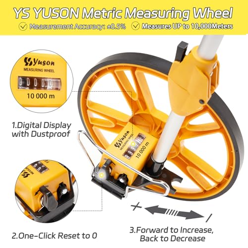 YS YUSON Metric Measuring Wheel 10,000m Foldable, 12-Inch Wheel with Carry Bag