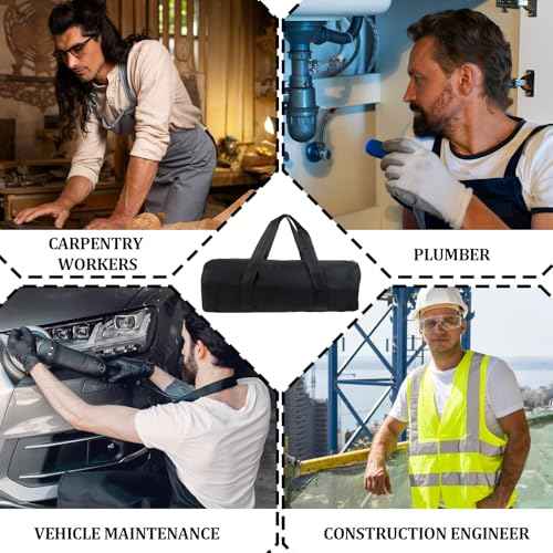 12 Inch Canvas Tool Bag for Men Canvas Tool Pouch Large Capacity Wide Mouth Tool Bag Zipper Tool Storage Bag Tool Tote Bag Power Tool Organizer for Electricians Mechanic Storage Wrenches Pliers Black