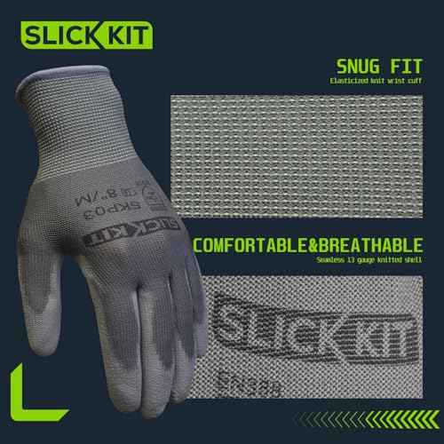 Work Gloves PU Coated, for Men and Women, Ideal for General Duty Work, 12 Pairs, Grey