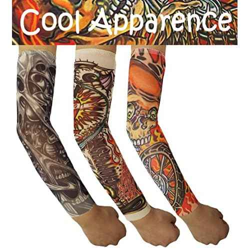 Temporary Tattoo Sleeves for Kids, Fake Slip On Arm Sunscreen Sleeves, 6pcs - Eagle,Skull,Dragon,Clown, Snake,etc