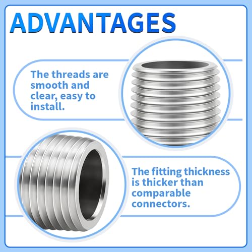 ChillWaves 1/2" NPT Male x 1/2" NPT Female Stainless Steel Pipe Nipple - 2" Length (50mm) - 2 Pack