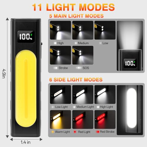 Huccbs 2-Pack Rechargeable LED Flashlights 1800 Lumens with Magnetic Base, Waterproof Work Light