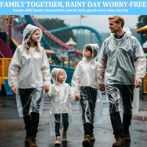GAOHUI Clear Disposable Rain Ponchos for Adults & Kids Pack of 4, Thicker Material