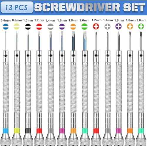 13PCS Professional Watch Screwdriver Set, AOMISIV Micro Precision Glasses Repair Kit, with 13PCS 0.6-2.0MM Extra Replace Blades, for Eyeglass Sunglass Watchmaker Jewelry Computer Phone Small Tools