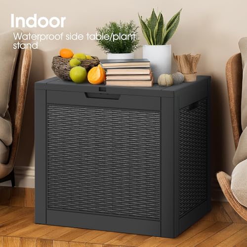 WTFGO Rattan Black 35 Gallon Waterproof Outdoor Storage Box for Patio