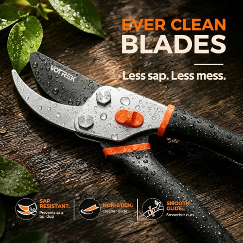8.5 Inch Bypass Pruning Shears Sunset Orange | Jam-Proof Garden Clippers