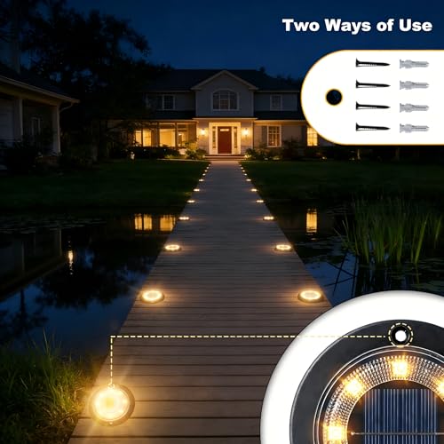 Solar Ground Lights Waterproof Outdoor 12 Pack Warm White 2-in-1