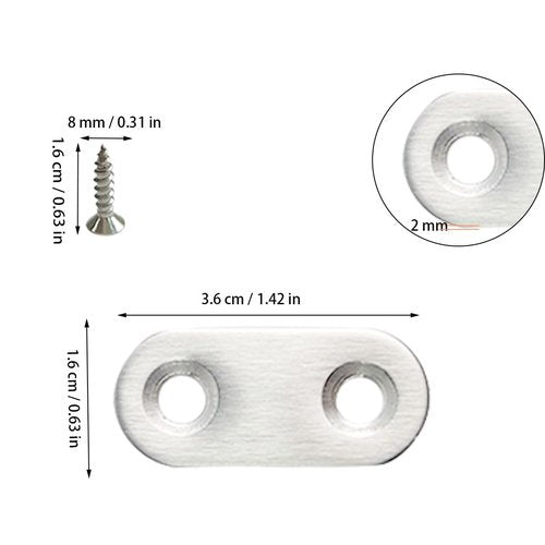 20 Pack Straight Brace, Flat Straight Bracket with Screws,Stainless Straight Flat Brace, Repair Bracket, Flat Plate Straight Bracket, Stainless Steel Straight Bracket (Silver)