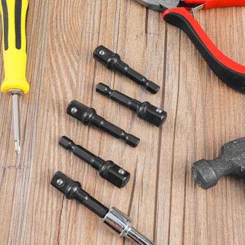 3/8 Adapter For Impact Driver 5pcs Black Drill Socket Adapter 1/4 Inch To 3/8 Socket Adapter Kit Square Socket Bit Adapter For Impact Driver Automotive Diy Extension Socket Driver Bits (3/8x50mm)