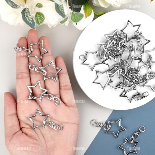 AUEAR 30 Pack Silver Star Keychains with Spring Snap for DIY Crafts, Bag & Bag Accessories