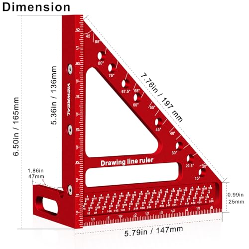 ViewReal Large Carpenter Square 3D Multi-Angle Ruler - Red