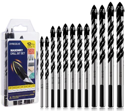 DYRECELVE 12-Piece Masonry Drill Bit Set and Concrete Drill Bits - Includes 7 Sizes