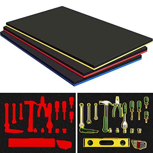 Fabbay 3 Sets Tool Box Foam Organizers, Tool Box Adjustable Shadow Foam, Non Slip Toolbox Liner and Drawer Liner, 16.5 x 22 Inch
