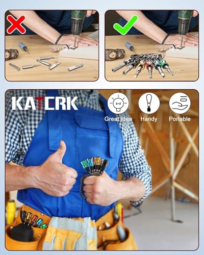 Katerk 6pcs Black Aluminum Alloy 1/4 Inch Hex Shank Screwdriver Bit Holder Set with Carabiner - Portable Quick-Change Drill Adapter for Men