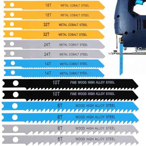 14 PCS U-Shank Jig Saw Blade Set, Jigsaw Blades Fit Vast Majority U Shank Jigsaws, Jigsaw Blades Set for Wood, Plastic and Metal Cutting, 6T 8T 10T 14T 18T 24T 32T