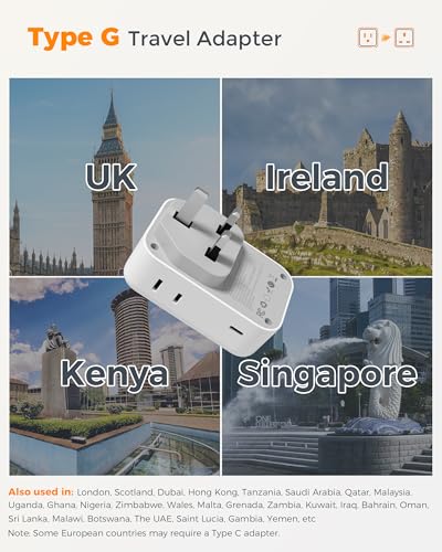 TESSAN US to UK Plug Adapter Type G-UK Ireland 2 Pack Travel Power Converter