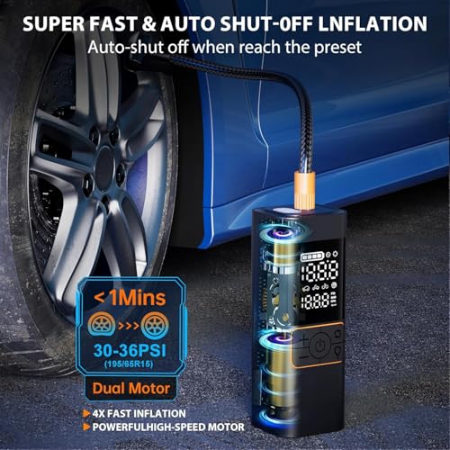 Hieha Cordless Tire Inflator Portable Air Compressor 180 PSI with Auto Shut-Off