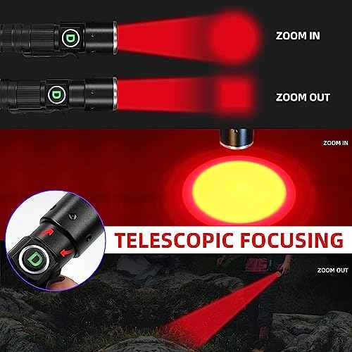 DARKDAWN Redlight Flashlight Rechargeable USB, LED Mini Red Light Flashlights Focus Adjustable, Flash Light Portable with Pocket Clip for Fishing, Beekeeping, Hunting, Night Astrophotography