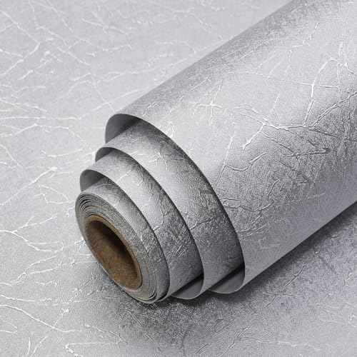 Yun-aeon Silver Silk Peel and Stick Wallpaper 17.3"x120" Embossed Textured Contact Paper Removable Waterproof Self Adhesive Vinyl Wallpaper for Bedroom Kitchen Cabinet Furniture