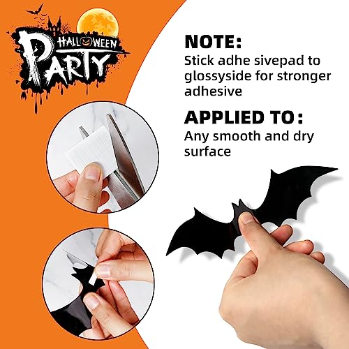 120PCS 3D Halloween Bat Wall Stickers Decor - Reusable PVC Bat Decorations