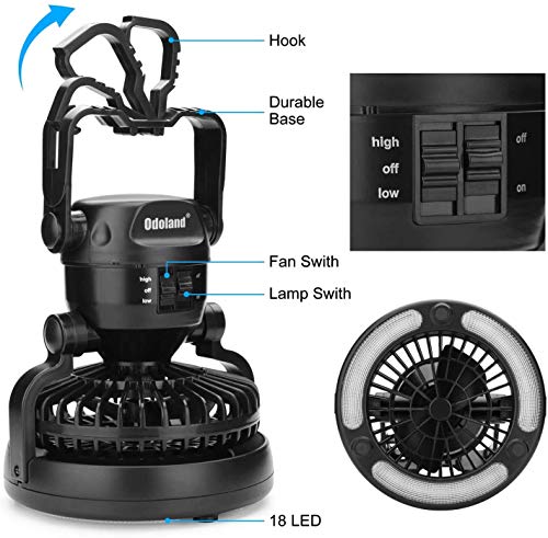 Odoland Portable LED Camping Lantern with Ceiling Fan - Emergency & Outdoor Use