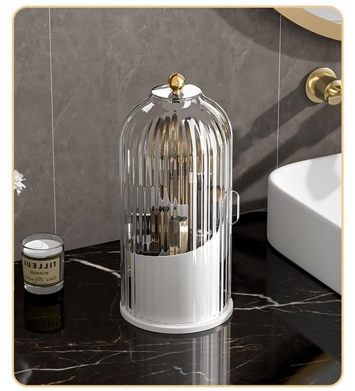 Concealed Toothbrush Holder, Makeup Brush Organizer with Clear Lid, 360 Rotating Dustproof Waterproof 3 Slots Makeup Brush Holder, for Dresser Tabletop Bathroom Countertop (Green)