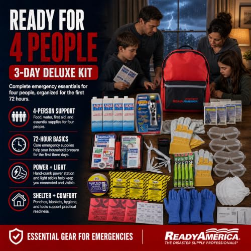 Ready America 4-Person Deluxe 72-Hour Emergency Kit Backpack