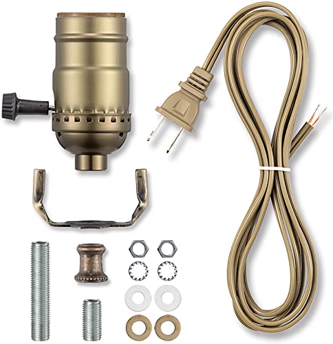 Antique Brass DIY Lamp Making Kit with 3-Way Socket & 12ft Cord