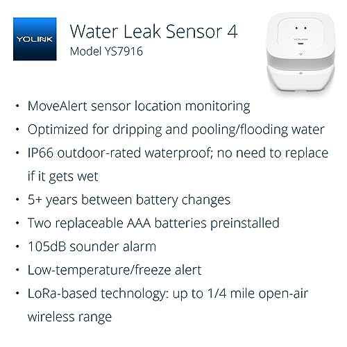 YoLink Water Leak Detector 4 with 105dB Audio Alarm, App Push, Email Alerts and Limited Text, MoveAlert Function, Freeze Warning Water Sensor Alarm w/ Alexa, IFTTT - 1/4 Mile Long Range, Hub Required