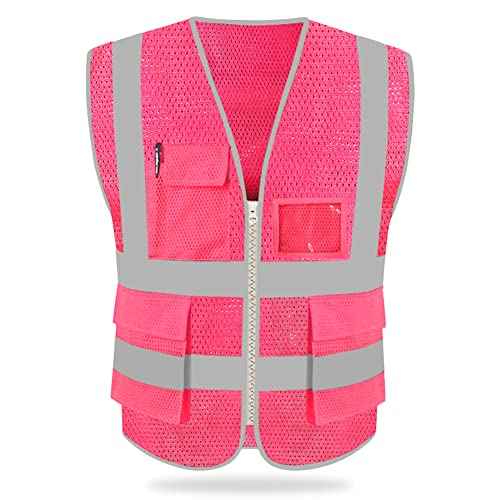 HYCOPROT High Visibility Mesh Safety Reflective Vest with Pockets and Zipper, Meets ANSI/ISEA Standards