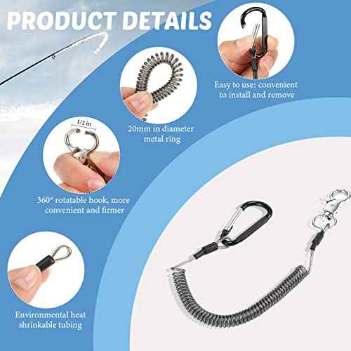 Woanger 6 Pack Fishing Lanyard Steel Wire Coiled Lanyard Tool Lanyards for Hand Tools Kayak Retractable Tool Leash Fishing Rod Safety Lanyards Gear with Alloy Clips for Pliers Boating