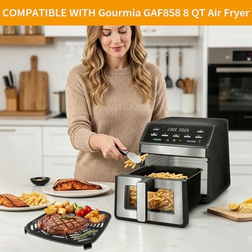 GCQ 8QT Gourmia GAF823/GAF858 Air Fryer Grill Pan 9.6 x 9.6 in with 4 Rubber Bumpers