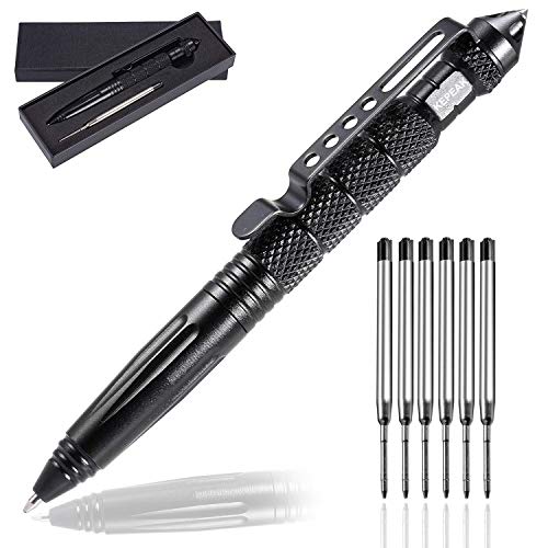 Black KEPEAK Tactical Pen with Glass Breaker & 6 Refills – Self Defense & Emergency Survival Tool