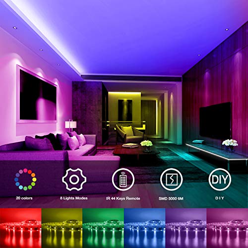 DAYBETTER 20ft RGB LED Strip Lights with Remote Control - Color Changing, 24V
