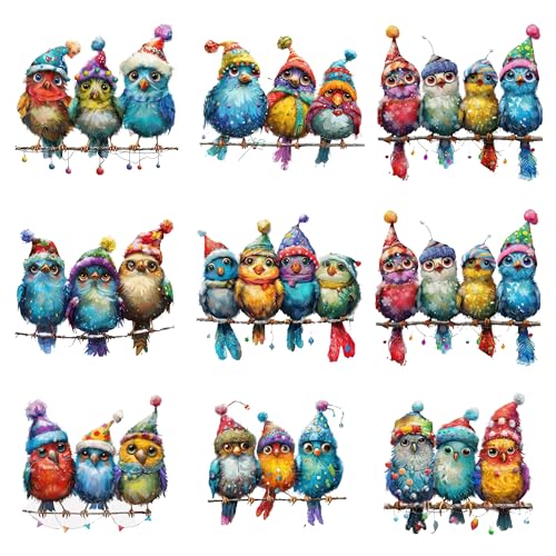 Funny Colorful Birds Wall Murals Stickers - 9Pcs Winter Bird on Branch Wall Stickers Watercolor Vinyl Decals Window Locker Fridge Decor for Home Classroom Office Christmas Winter Party Decor
