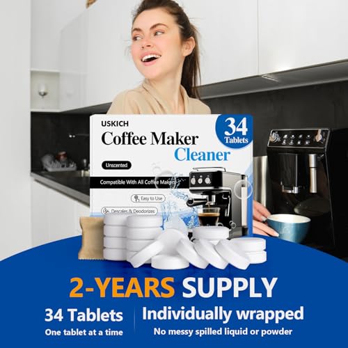 USKICH 34-Pack Coffee Maker Cleaner Tablets - Descaler for All Brands (1 Count Pack of 34)