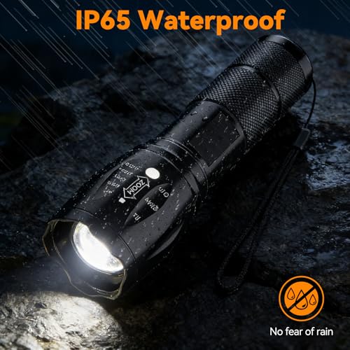 BESTSUN Black Mini Tactical LED Flashlight 2 Pack, Waterproof, 5 Modes, Zoomable, Compact for Camping & Emergencies