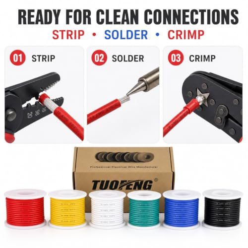 TUOFENG Silicone Insulated 18 AWG Stranded Tinned Copper Wire 6 Colors 13.2ft Each