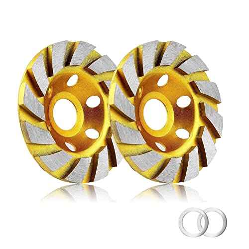 Golden Pearl 2pcs-4 Inch Concrete Stone Ceramic Turbo Diamond Grinding Cup Wheel,12 Segs Heavy Duty Angle Grinder Wheels for Angle Grinder(Yellow)