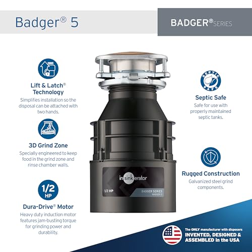 InSinkErator Badger 5 1/2 HP Garbage Disposal - Black, Continuous Feed