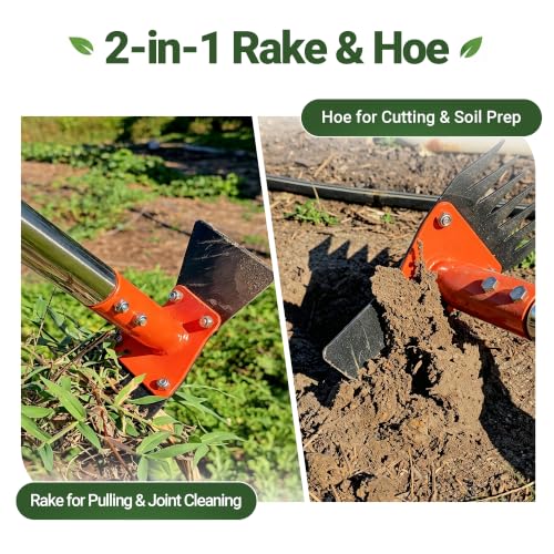 CKLT 61 Inch Adjustable Garden Hoe and Weed Puller Rake Heavy Duty Steel